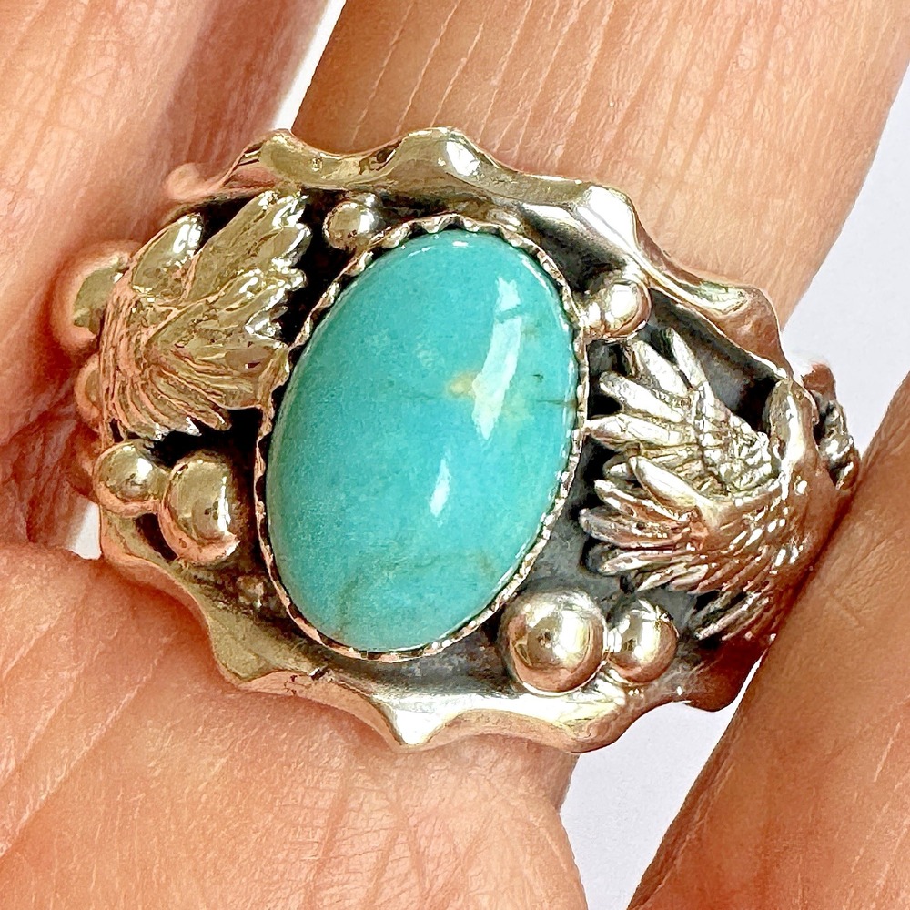 Navajo Eagle Mens Band Sz 12 Ring Turquoise Sterling Morgan‎ Native American
